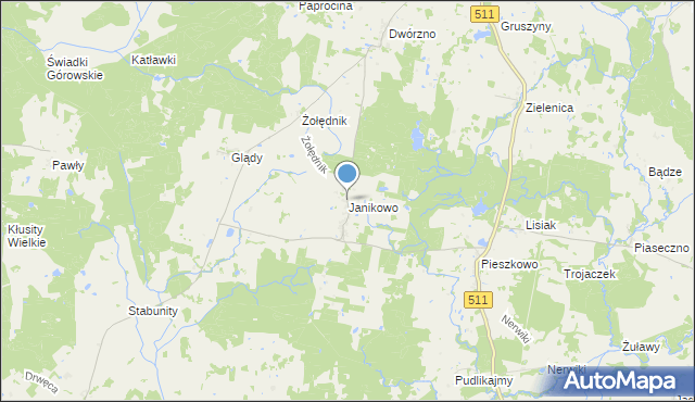 mapa Janikowo, Janikowo gmina Górowo Iławeckie na mapie Targeo